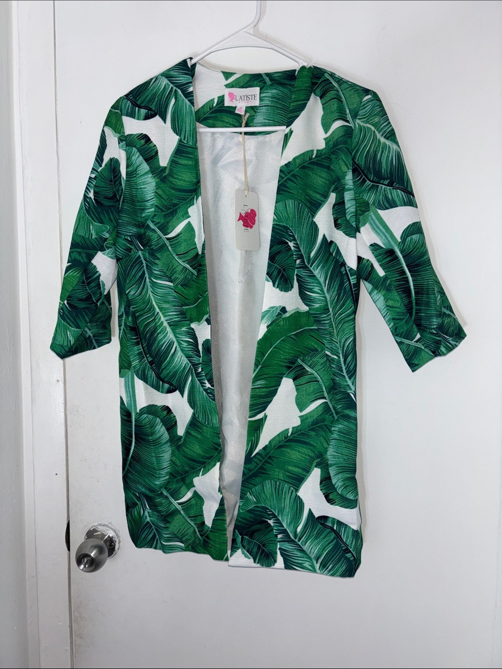 L'ATISTE Green Tropical Leaf Open Cardigan Jacket